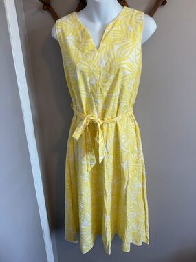 W. Lane Yellow Palm Print Linen Blend Midi Dress Size 12